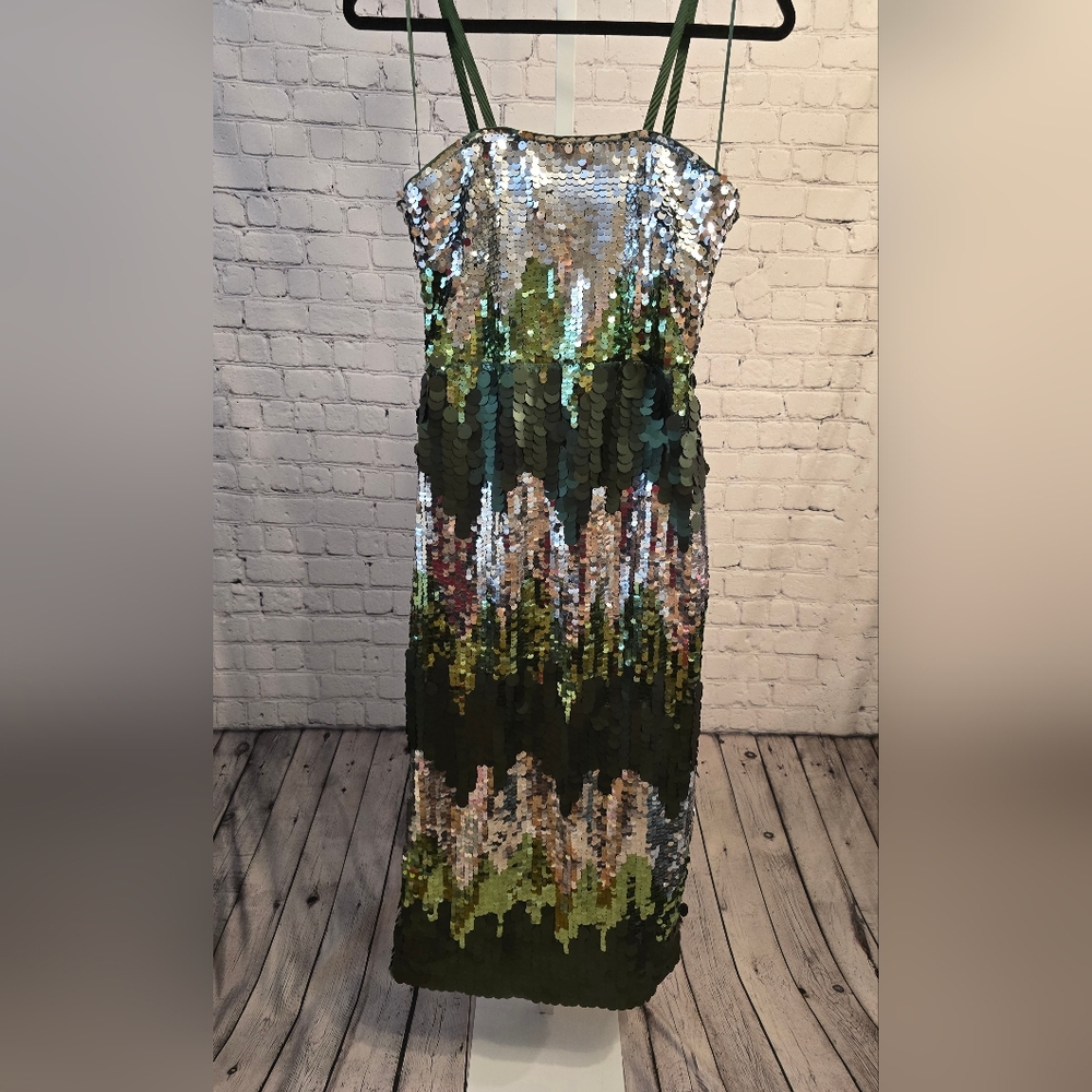 Karen Millen Green And Silver Sequin Dress